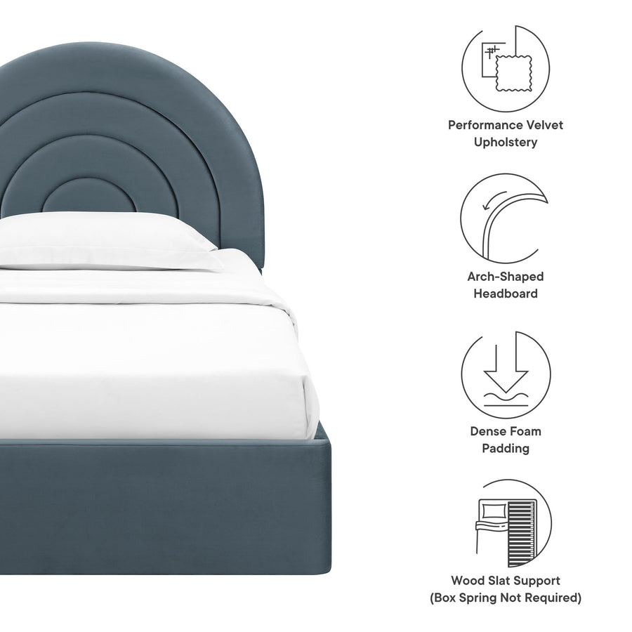 Rowan Arched Performance Velvet Twin Platform Bed in Cadet Blue