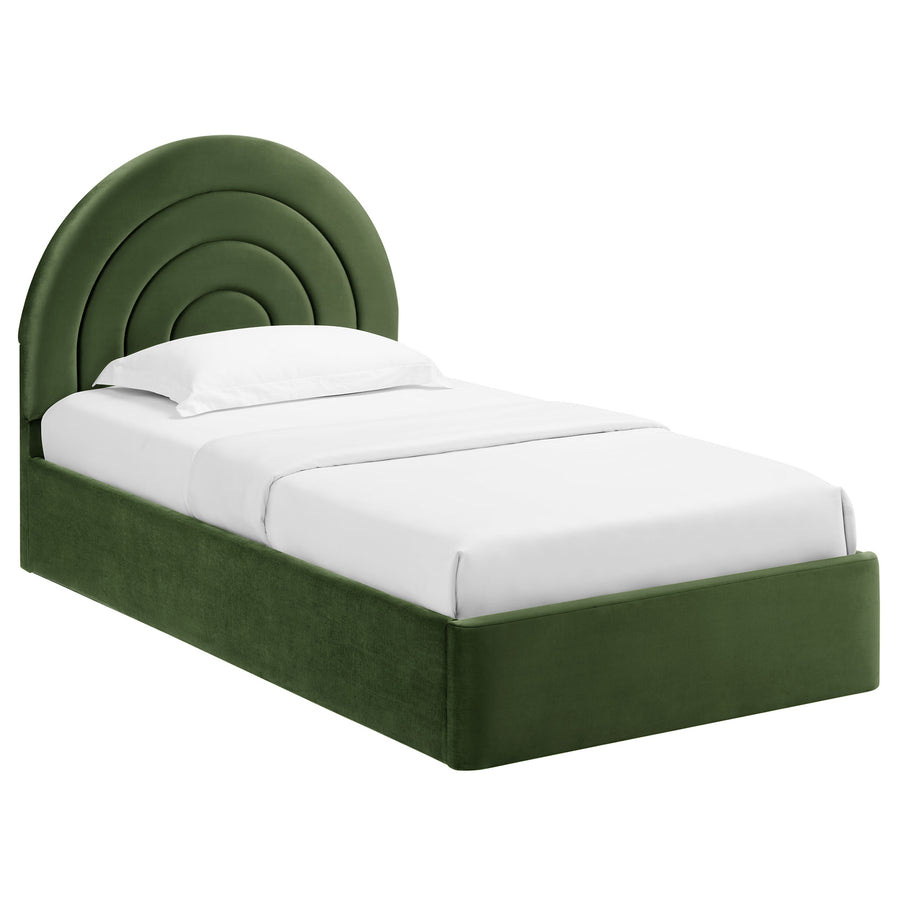 Rowan Arched Performance Velvet Twin Platform Bed in Moss Green