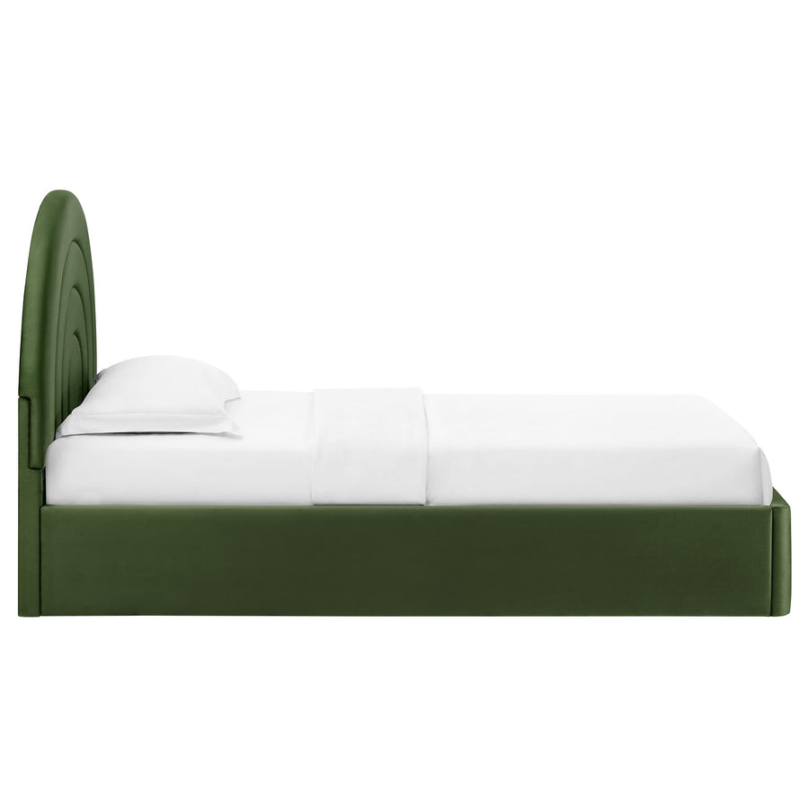Rowan Arched Performance Velvet Twin Platform Bed in Moss Green