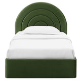 Rowan Arched Performance Velvet Twin Platform Bed in Moss Green