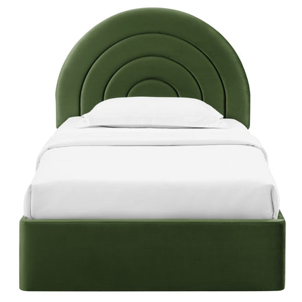 Solana Arched Performance Velvet Twin Platform Bed in Moss Green