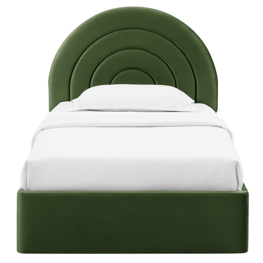 Rowan Arched Performance Velvet Twin Platform Bed in Moss Green