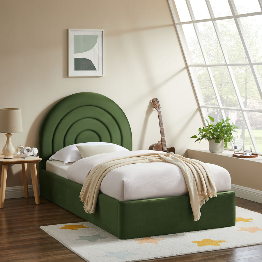 Rowan Arched Performance Velvet Twin Platform Bed in Moss Green