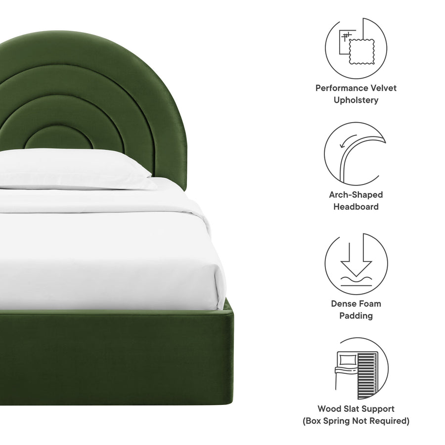 Rowan Arched Performance Velvet Twin Platform Bed in Moss Green