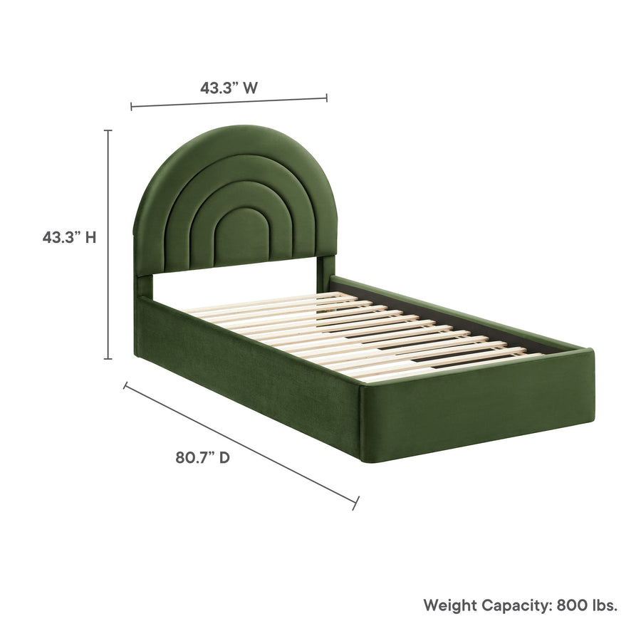 Rowan Arched Performance Velvet Twin Platform Bed in Moss Green