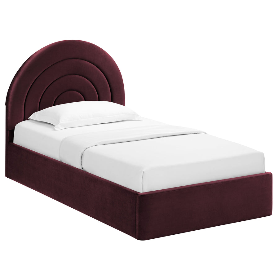 Rowan Arched Performance Velvet Twin Platform Bed in Mulberry