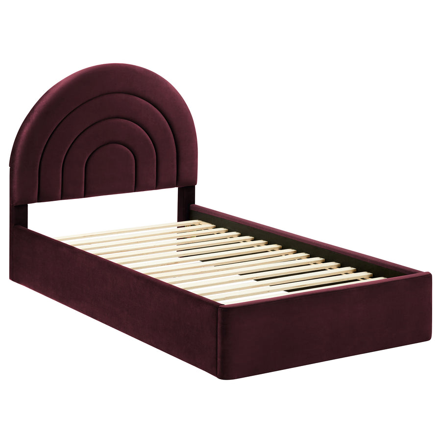 Rowan Arched Performance Velvet Twin Platform Bed in Mulberry