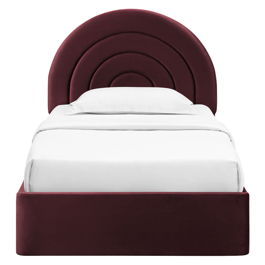 Rowan Arched Performance Velvet Twin Platform Bed in Mulberry