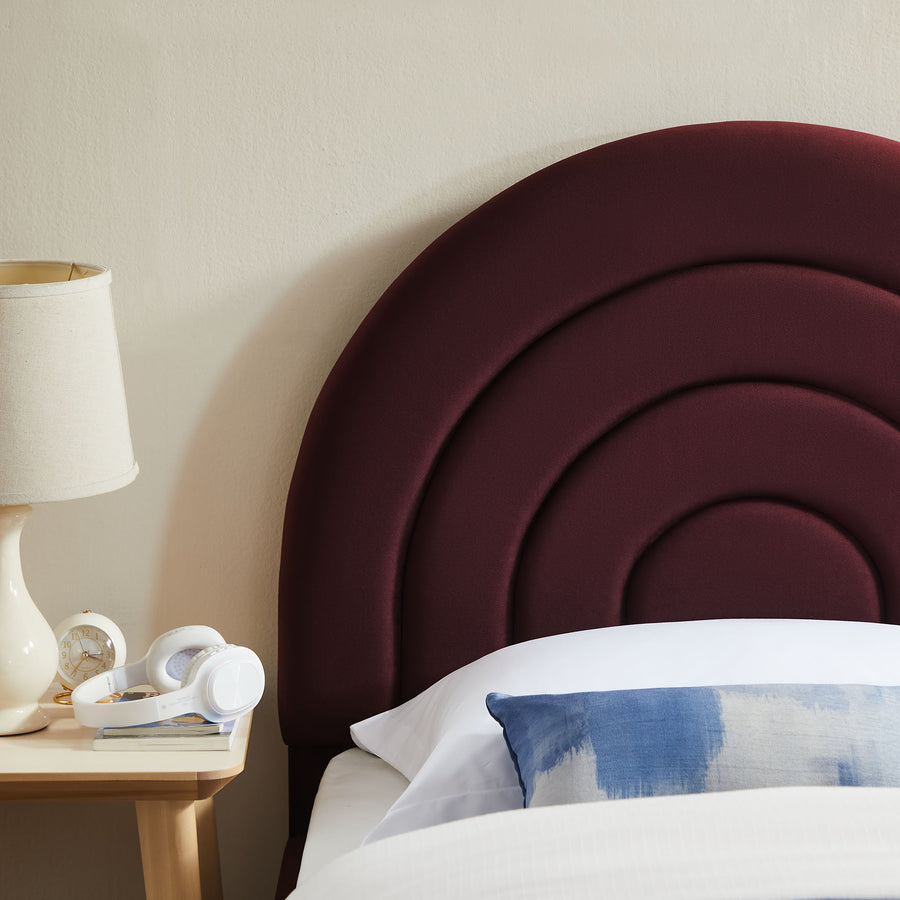 Rowan Arched Performance Velvet Twin Platform Bed in Mulberry