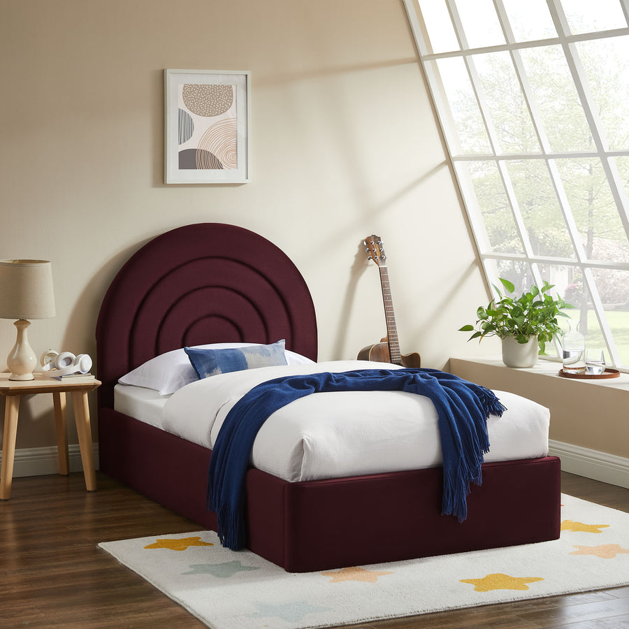 Rowan Arched Performance Velvet Twin Platform Bed in Mulberry