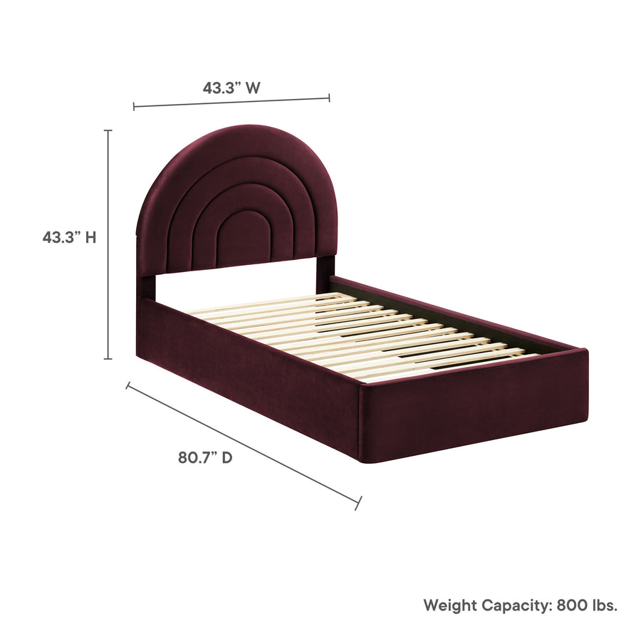 Rowan Arched Performance Velvet Twin Platform Bed in Mulberry