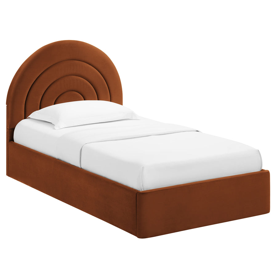 Rowan Arched Performance Velvet Twin Platform Bed in Rust
