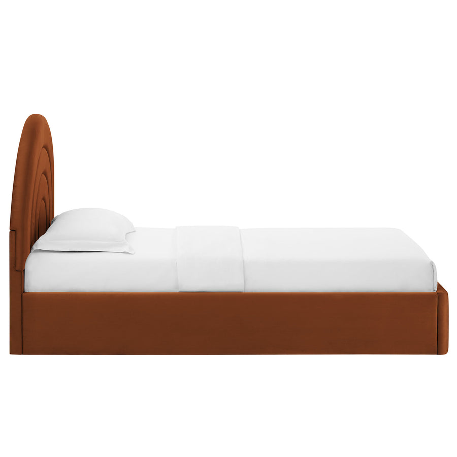 Rowan Arched Performance Velvet Twin Platform Bed in Rust