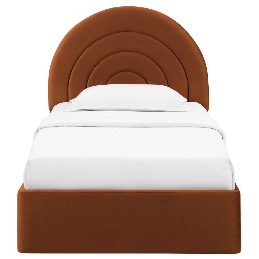 Rowan Arched Performance Velvet Twin Platform Bed in Rust