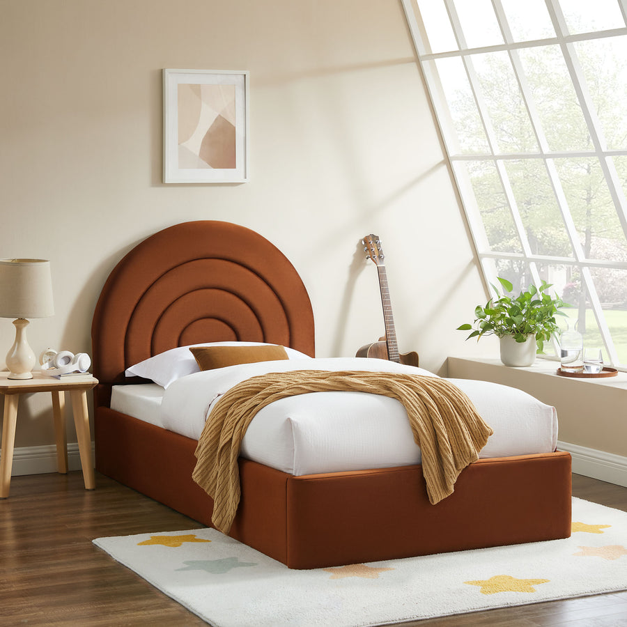 Rowan Arched Performance Velvet Twin Platform Bed in Rust