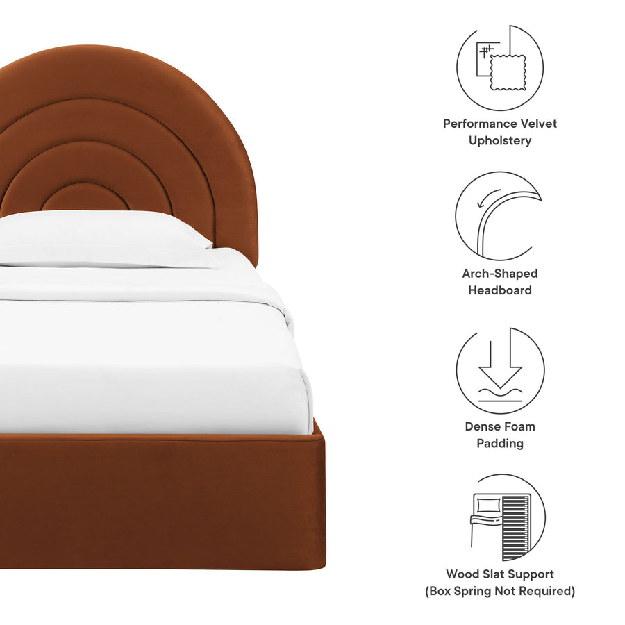 Rowan Arched Performance Velvet Twin Platform Bed in Rust