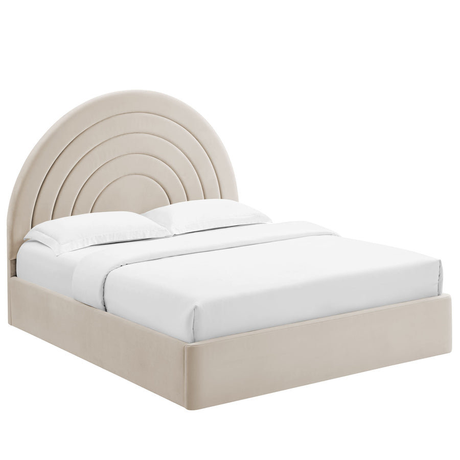 Rowan Arched Performance Velvet Full Platform Bed in Almond