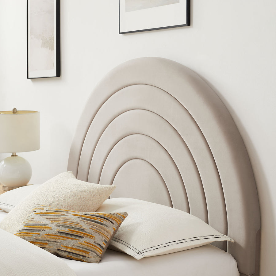 Rowan Arched Performance Velvet Full Platform Bed in Almond