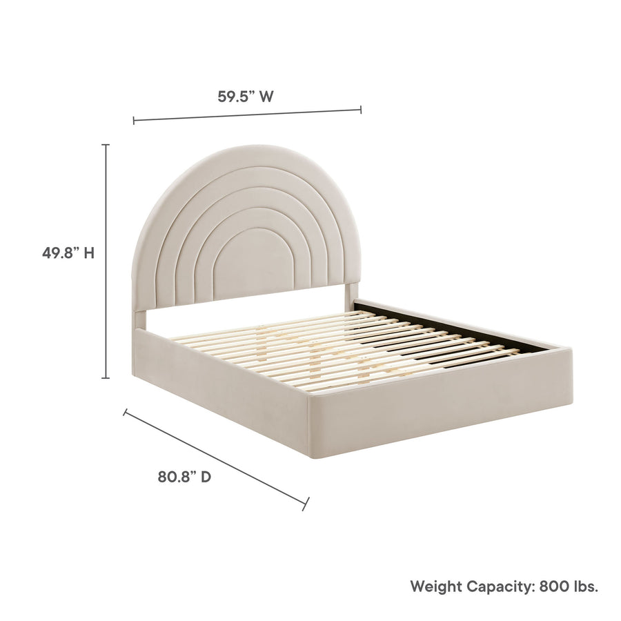 Rowan Arched Performance Velvet Full Platform Bed in Almond