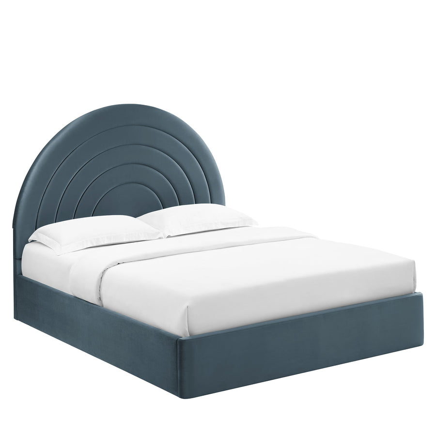 Rowan Arched Performance Velvet Full Platform Bed in Cadet Blue