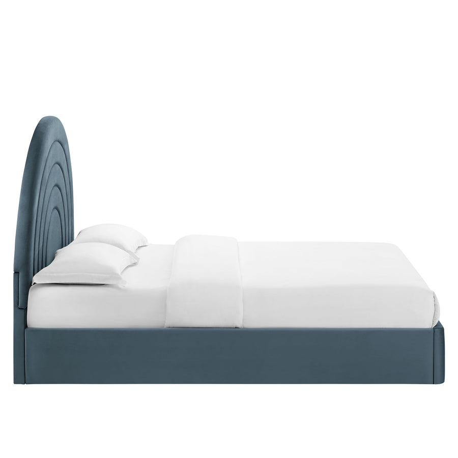 Rowan Arched Performance Velvet Full Platform Bed in Cadet Blue