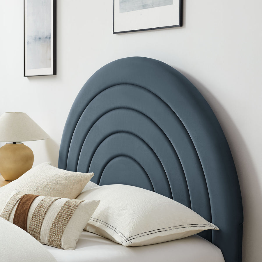 Rowan Arched Performance Velvet Full Platform Bed in Cadet Blue