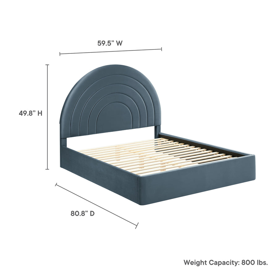 Rowan Arched Performance Velvet Full Platform Bed in Cadet Blue