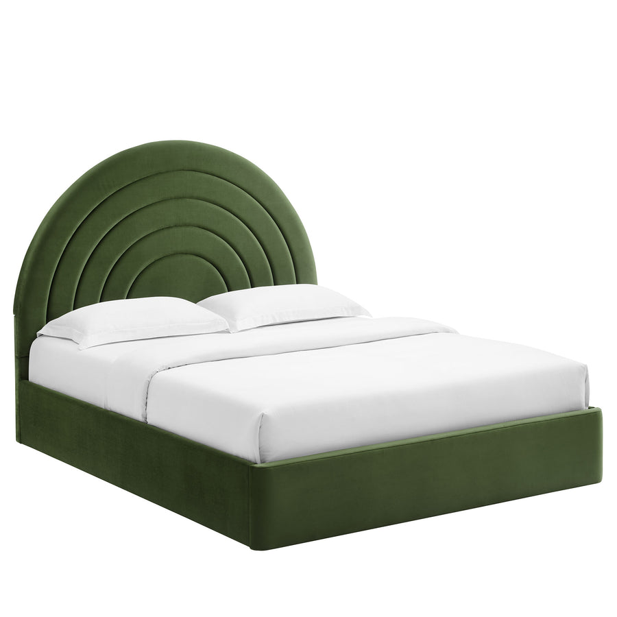 Rowan Arched Performance Velvet Full Platform Bed in Moss Green