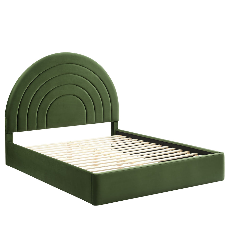 Rowan Arched Performance Velvet Full Platform Bed in Moss Green