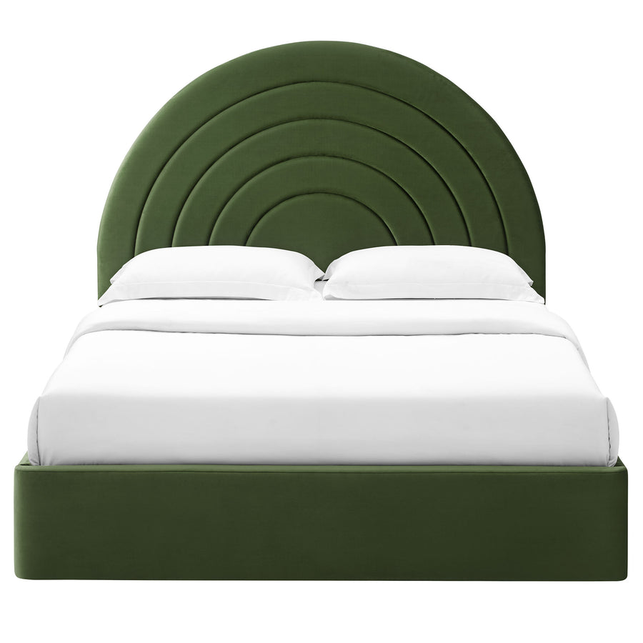 Rowan Arched Performance Velvet Full Platform Bed in Moss Green