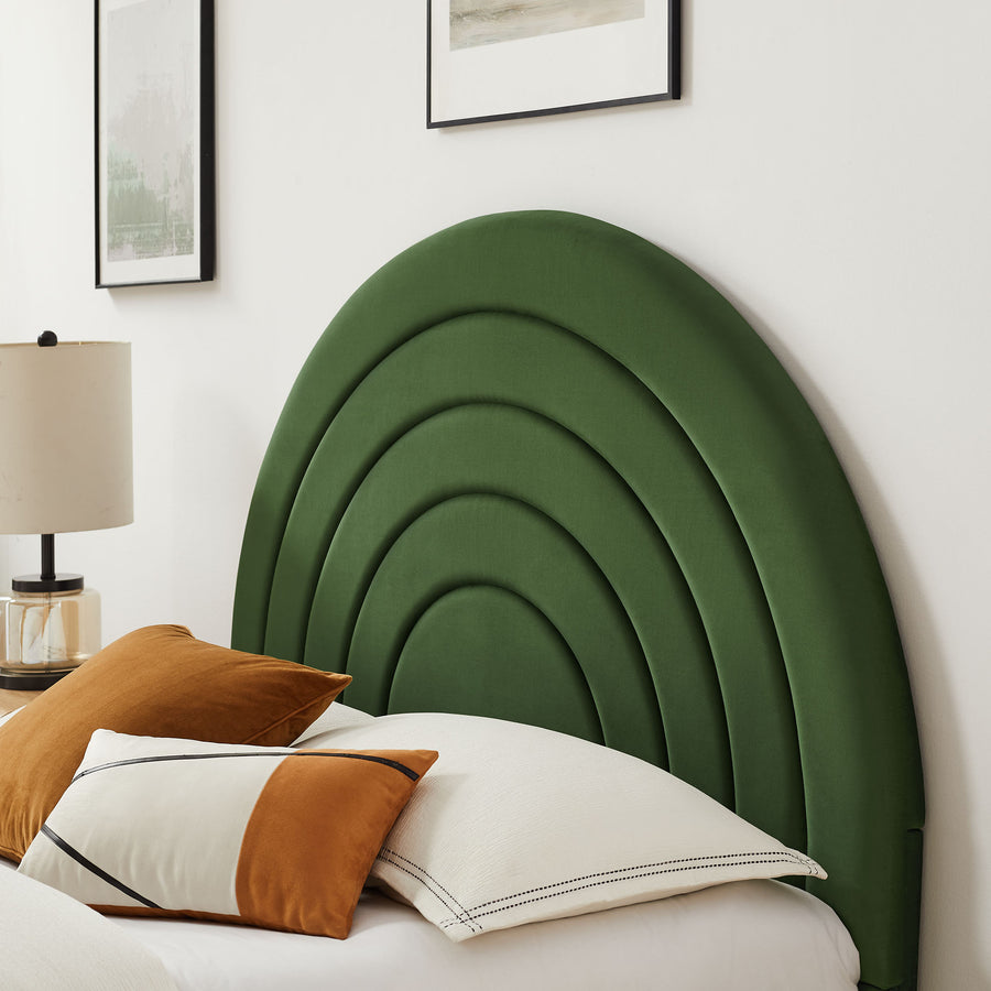 Rowan Arched Performance Velvet Full Platform Bed in Moss Green