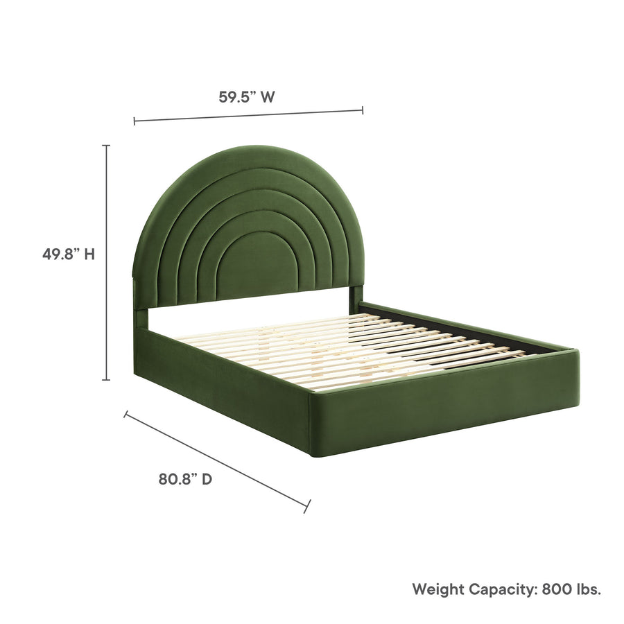 Rowan Arched Performance Velvet Full Platform Bed in Moss Green