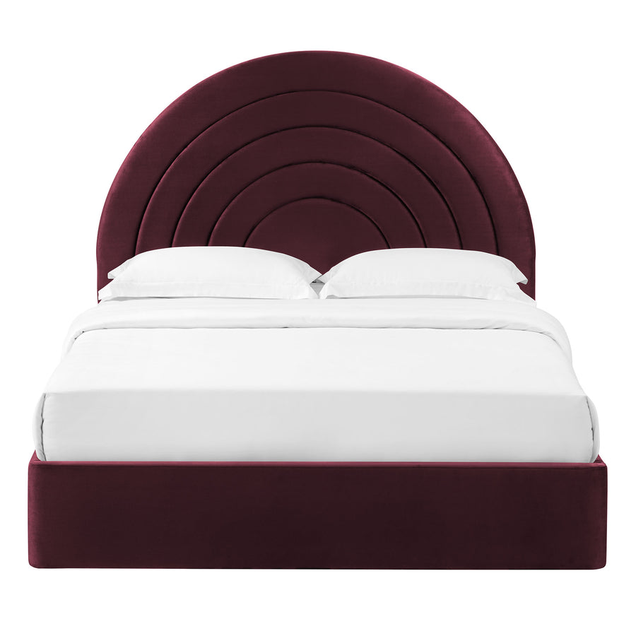Rowan Arched Performance Velvet Full Platform Bed in Mulberry