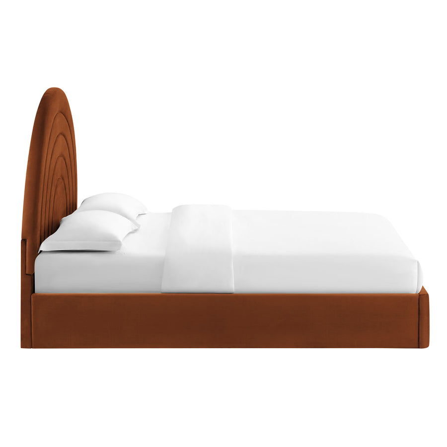 Rowan Arched Performance Velvet Full Platform Bed in Rust
