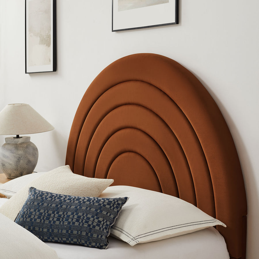 Rowan Arched Performance Velvet Full Platform Bed in Rust