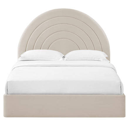 Solana Arched Performance Velvet Queen Platform Bed in Almond