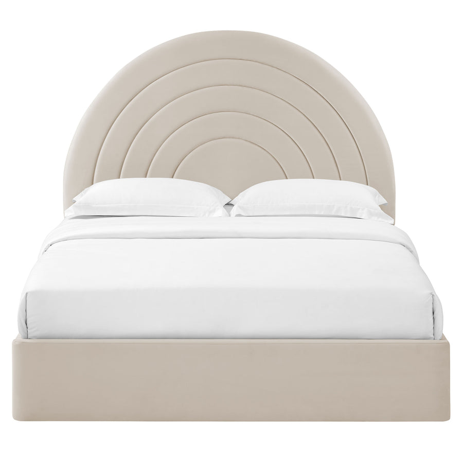 Rowan Arched Performance Velvet Queen Platform Bed in Almond