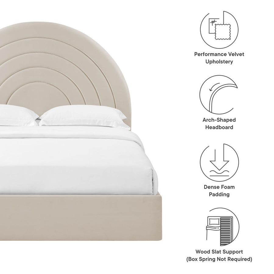 Rowan Arched Performance Velvet Queen Platform Bed in Almond
