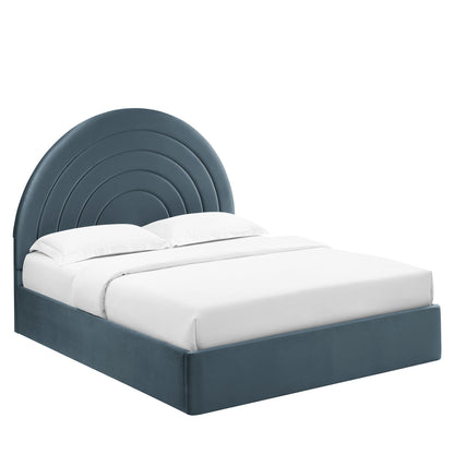 Solana Arched Performance Velvet Queen Platform Bed by Furniture For America