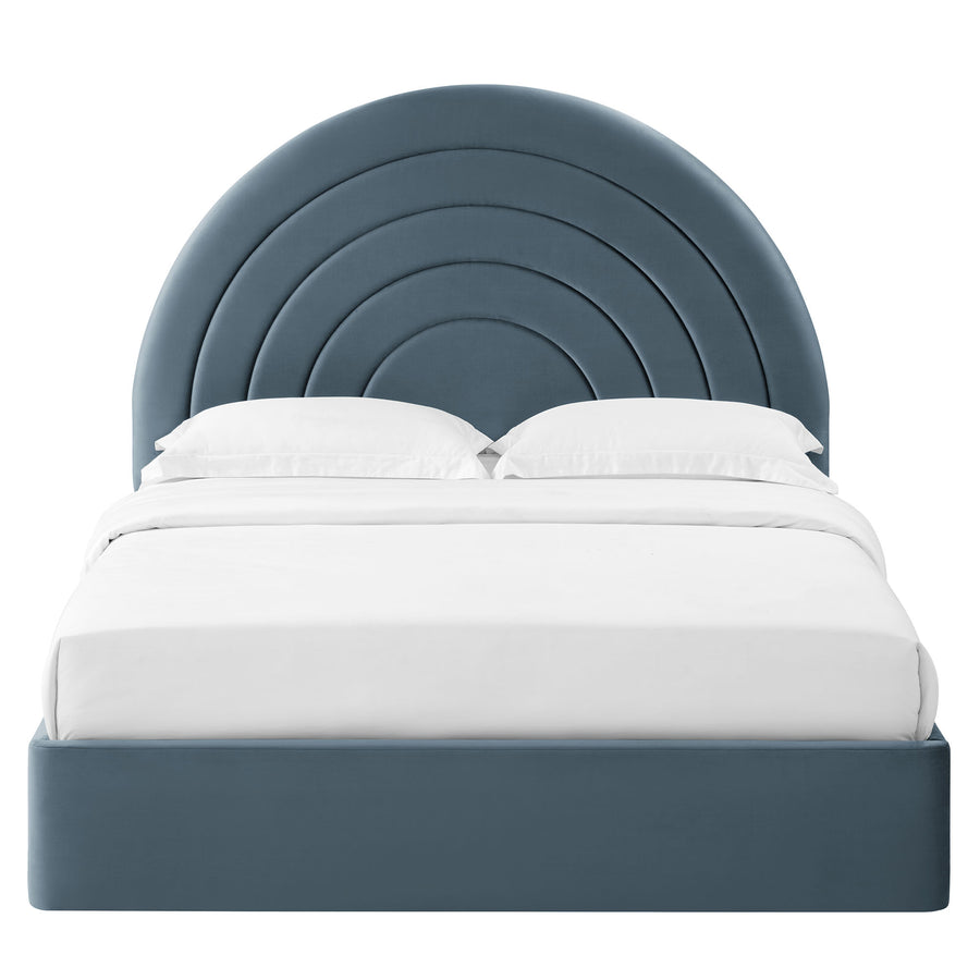 Rowan Arched Performance Velvet Queen Platform Bed in Cadet Blue