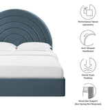 Rowan Arched Performance Velvet Queen Platform Bed in Cadet Blue