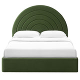 Rowan Arched Performance Velvet Queen Platform Bed in Moss Green