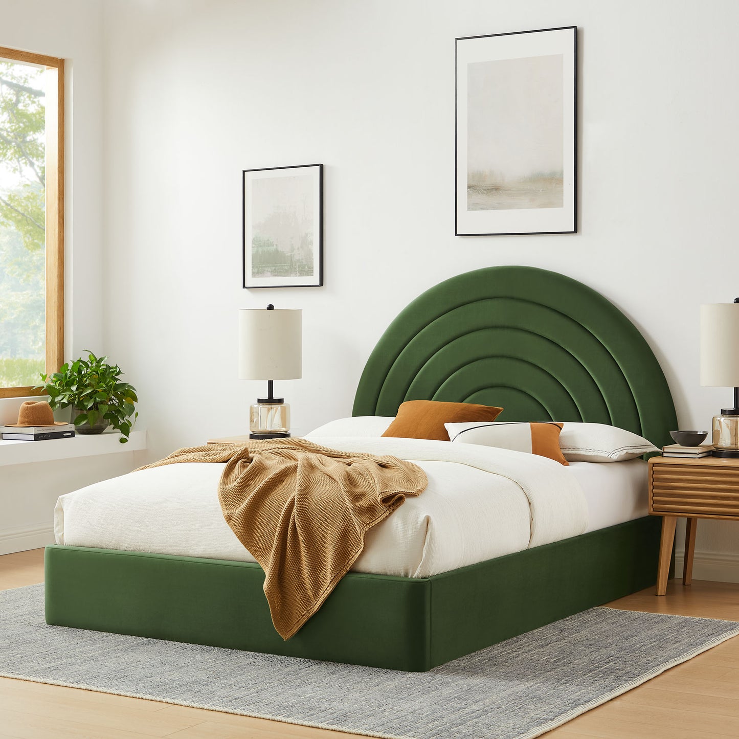 Solana Arched Performance Velvet Queen Platform Bed by Furniture For America