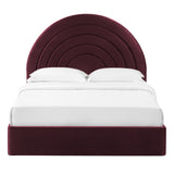 Rowan Arched Performance Velvet Queen Platform Bed in Mulberry