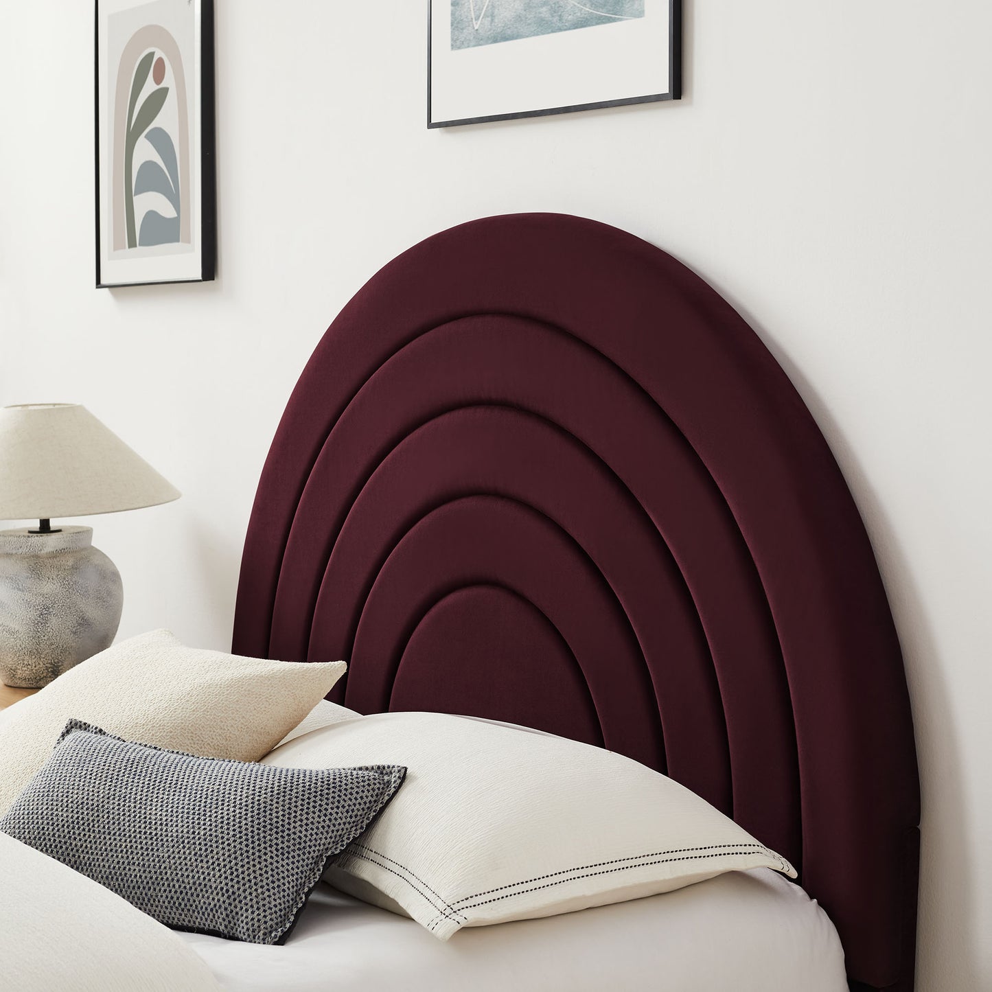 Solana Arched Performance Velvet Queen Platform Bed by Furniture For America