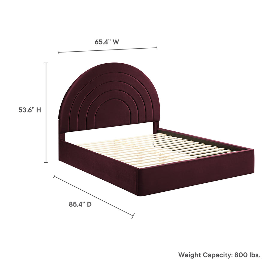 Rowan Arched Performance Velvet Queen Platform Bed in Mulberry