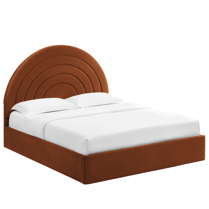 Solana Arched Performance Velvet Queen Platform Bed by Furniture For America