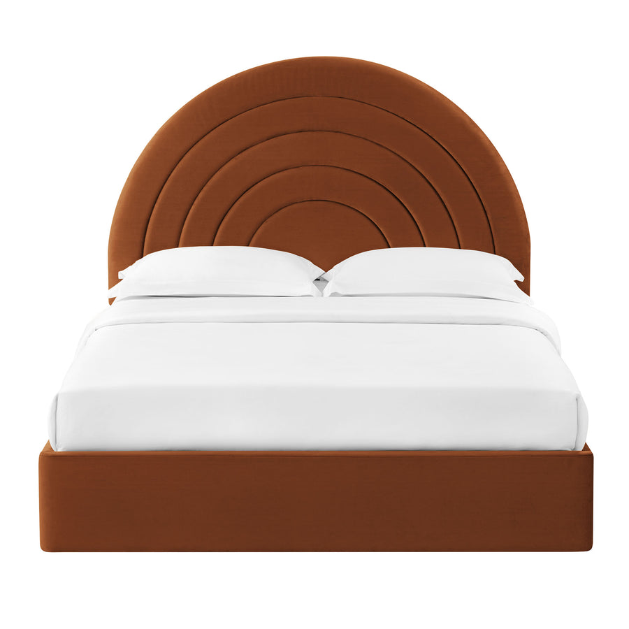 Rowan Arched Performance Velvet Queen Platform Bed in Rust