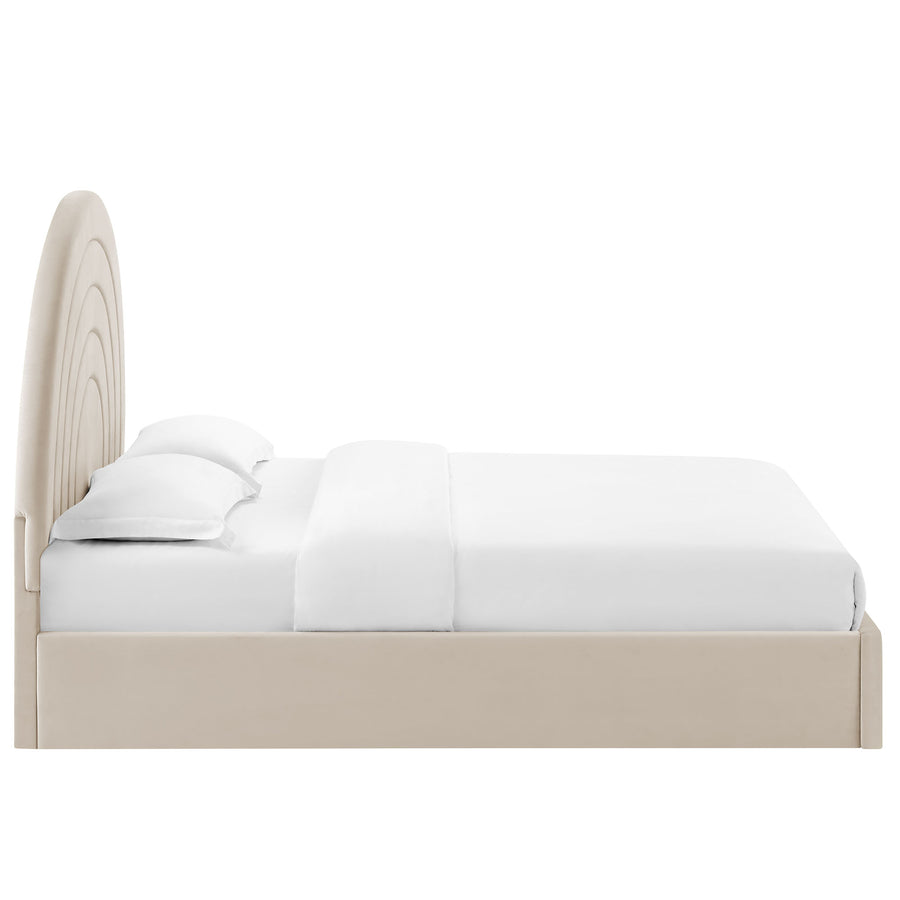 Rowan Arched Performance Velvet King Platform Bed in Almond