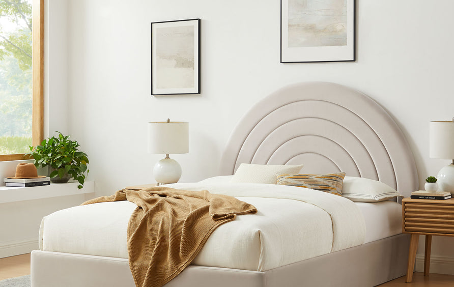 Rowan Arched Performance Velvet King Platform Bed in Almond